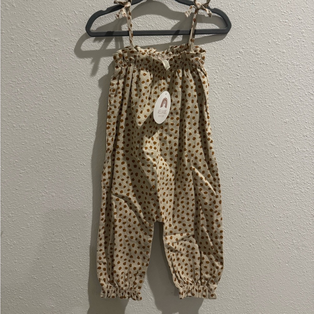 Rylee + Cru Tan Polka Dot Romper